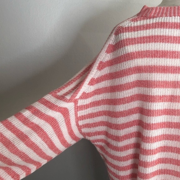 J. Crew Coral Pink/White Striped Crew Neck Dolman 3/4 Sleeve Sweater, Medium - Picture 3 of 8